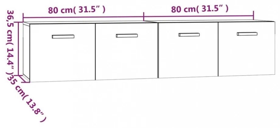 2 db füstös tölgy színű szerelt fa faliszekrény 80x35x36,5 cm