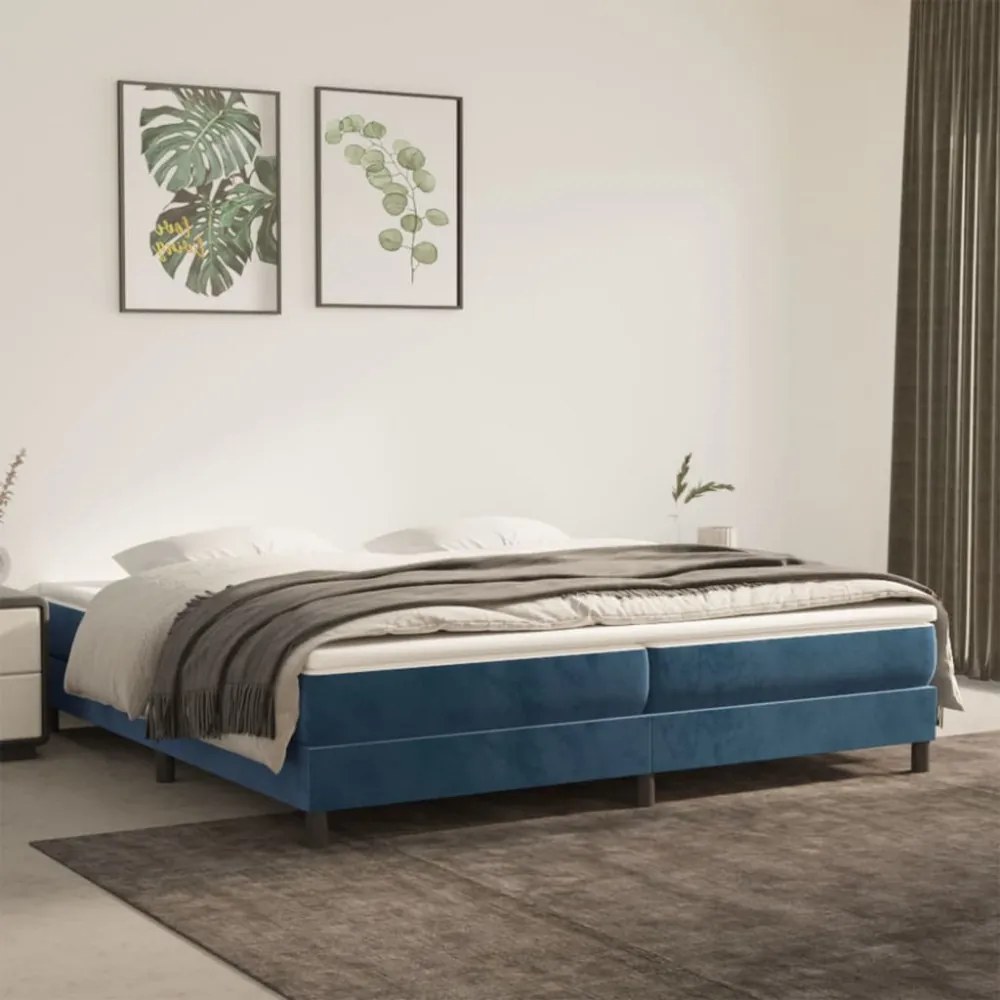 sötétkék bársony ágykeret matrac nélkül 200x200 cm