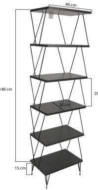 Könyvespolc BALABAN 165x48 cm antracit/fekete