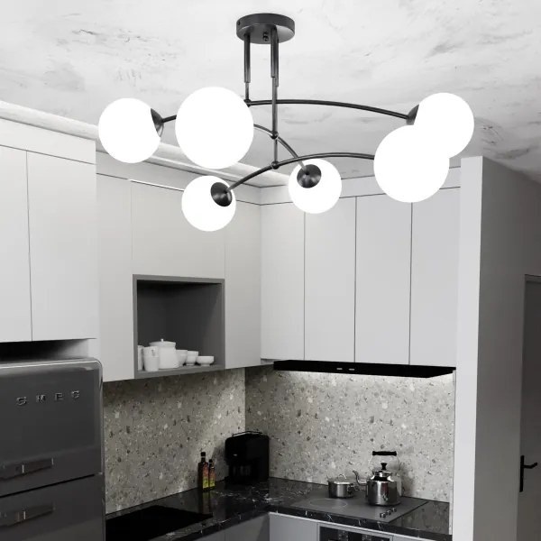 Csillár PREGOS 6xE14/10W/230V fekete/fehér