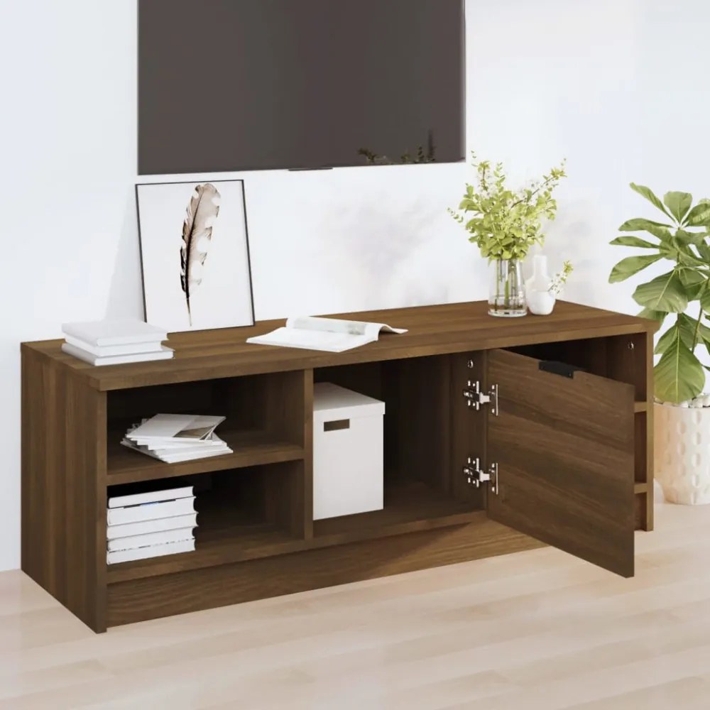 barna tölgyszínű szerelt fa TV-szekrény 102 x 35,5 x 36,5 cm