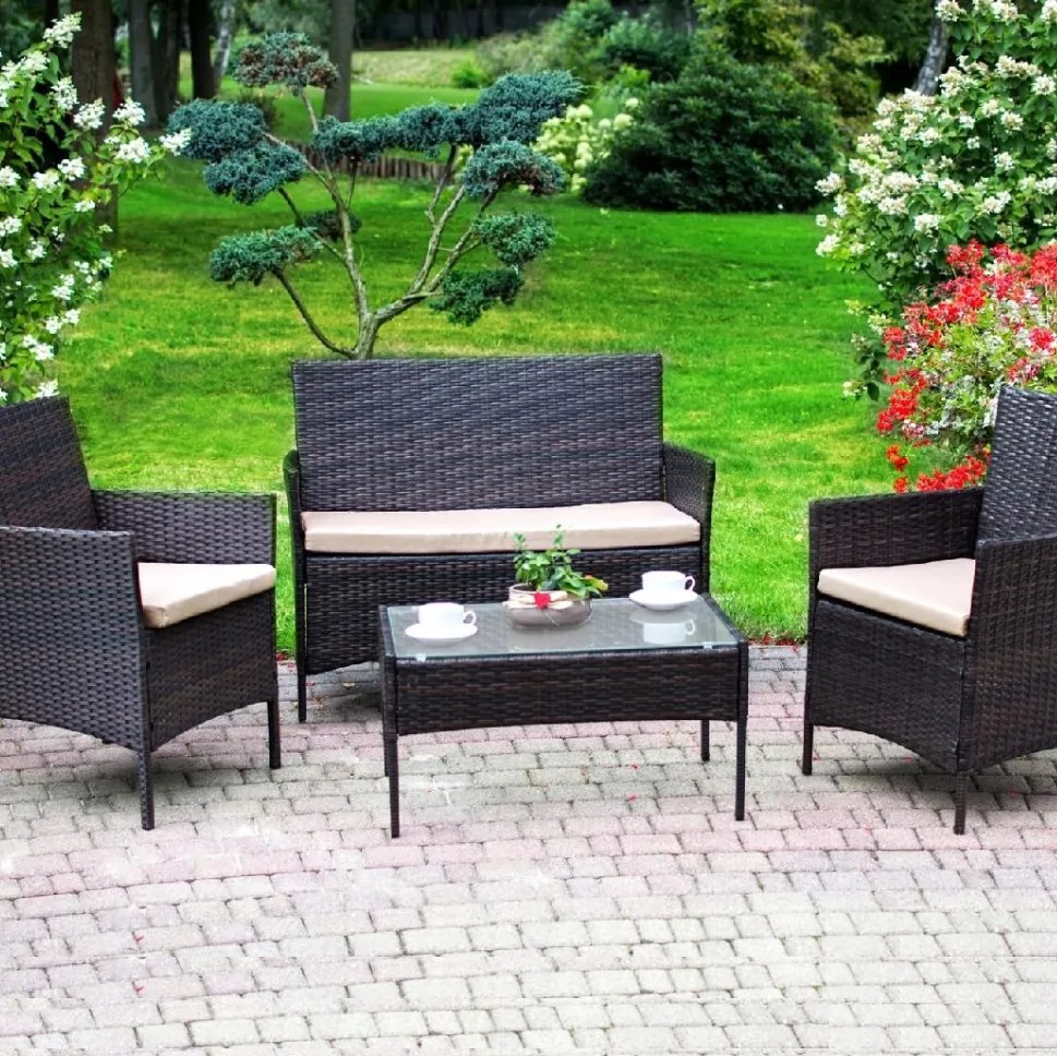 Modern kerti rattan ülőgarnitúra asztallal