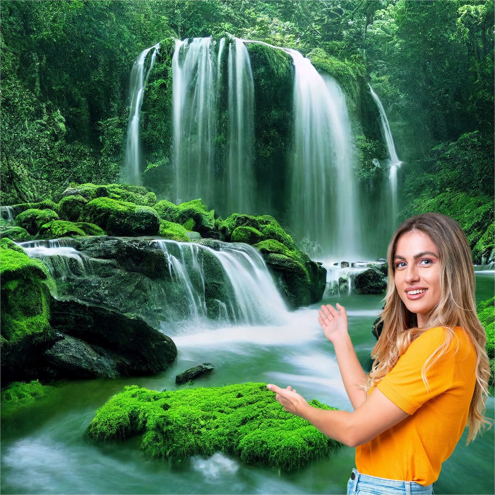 3D fotótapéta Nappali Hálószoba Vízesés Erdő Természet Tájkép 588x280 WLNK05F