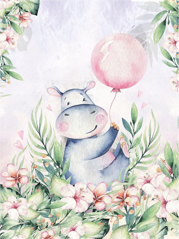 Víziló tapéta lufival pasztell vinil gyerekszoba 206x275 +ragasztó