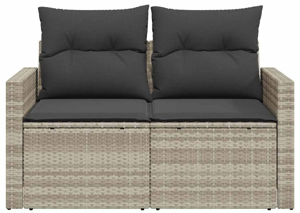 2 személyes világosszürke polyrattan kerti kanapé párnával
