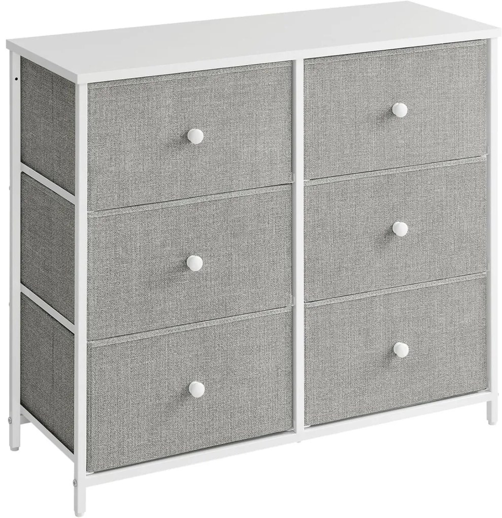 Tároló szekrény hat fiókkal, ruhás szekrény, fehér és világosszürke 80x30x71cm