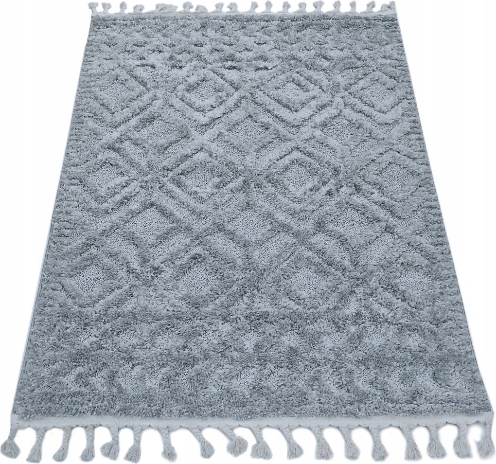 Szőnyeg 160x220 Boho Berber Nappali Hálószoba Szürke Bozontos Rojtok