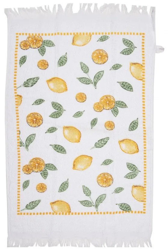 Konyhai kéztörlő pamut fehér citrom mintás Lemons & Leafs