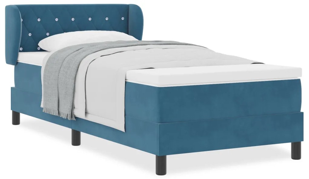 vidaXL Boxrugós ágy matracmal fejtámlával Sötétkék 90 x 190 cm Bársony