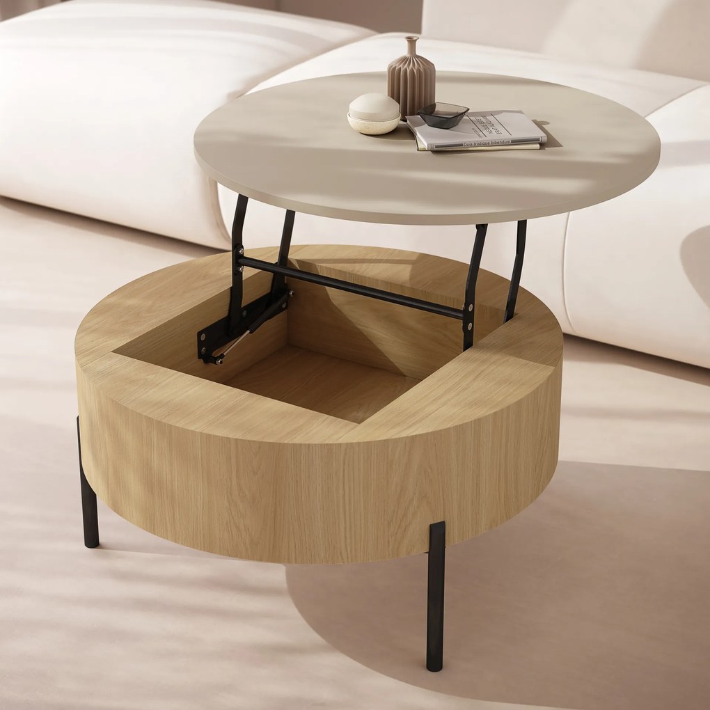 Mazzoni FRIDA Bézs (Pezsgőszínű) / Oasis Tölgy – MODERN DOHÁNYZÓASZTAL FELHAJTHATÓ LAPPAL ÉS TÁROLÓVAL