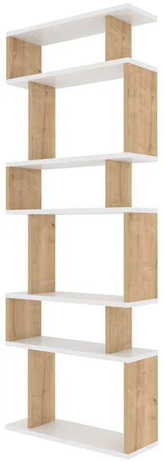 Fehér-natúr színű könyvespolc tölgyfa dekorral 60x160 cm Bates – Kalune Design