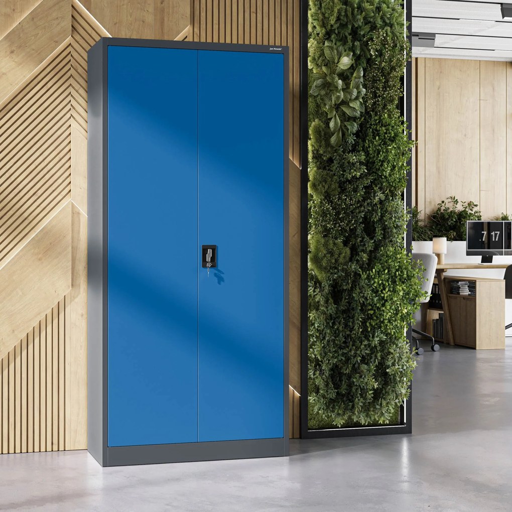 Fém iratszekrény JAN H, 900 x 1950 x 400 mm, antracit-kék