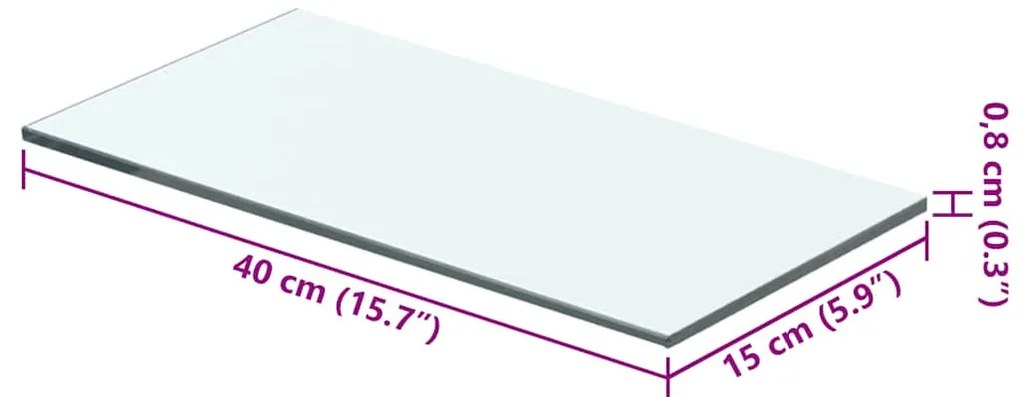 2 db átlátszó üveg paneles polc 40 x 15 cm