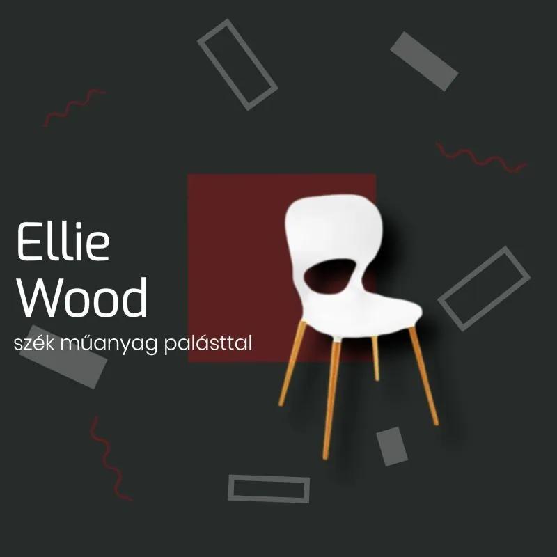 Ellie Wood szék fehér műanyag palásttal és lakkozott, natur falábakkal