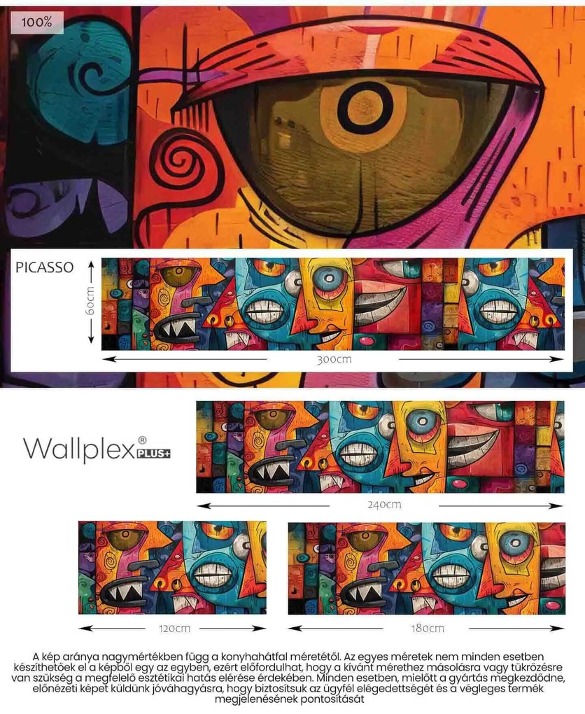 Wallplex konyhahátfal Picasso (Méret: 60x180)