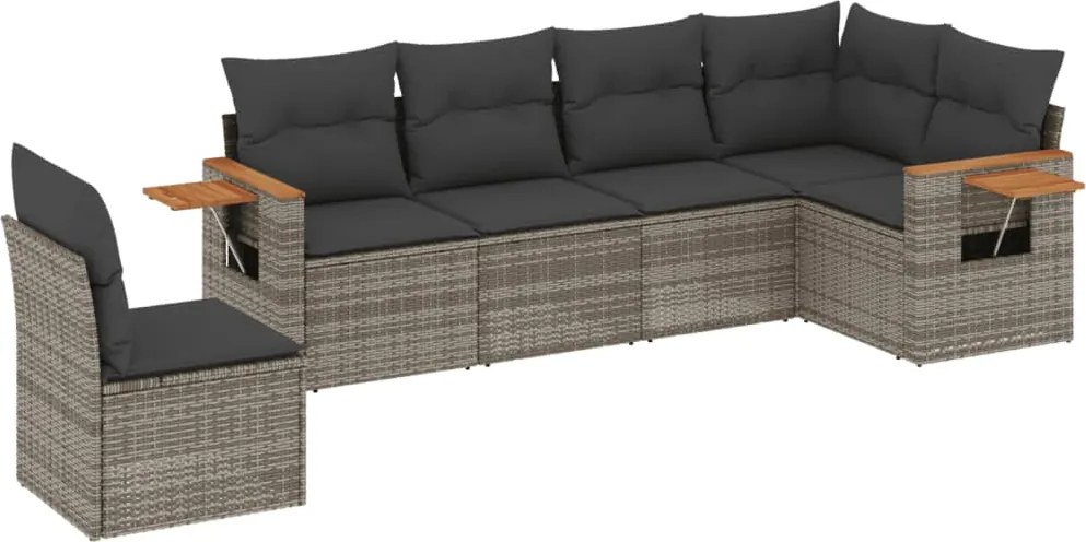 vidaXL 6 részes szürke polyrattan kerti ülőgarnitúra párnákkal