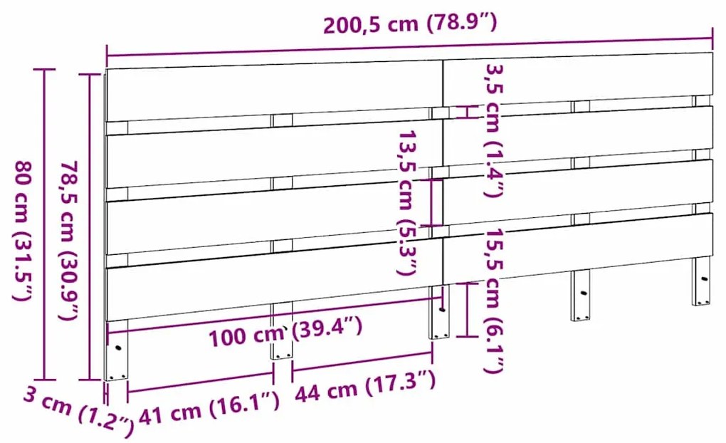 Fejtámla fejtámlával Viaszbarna 200.5 x 3 x 80 cm Tömör fenyőfa