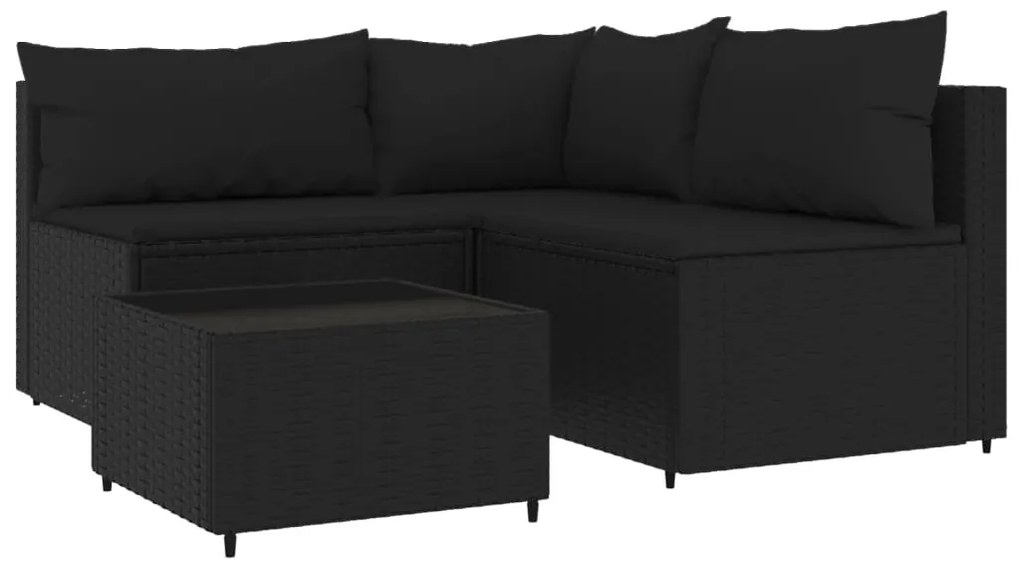 4 részes fekete polyrattan kerti ülőgarnitúra párnákkal