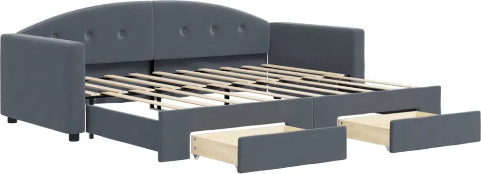 vidaXL sötétszürke kihúzható bársony heverő fiókkal 90 x 190 cm