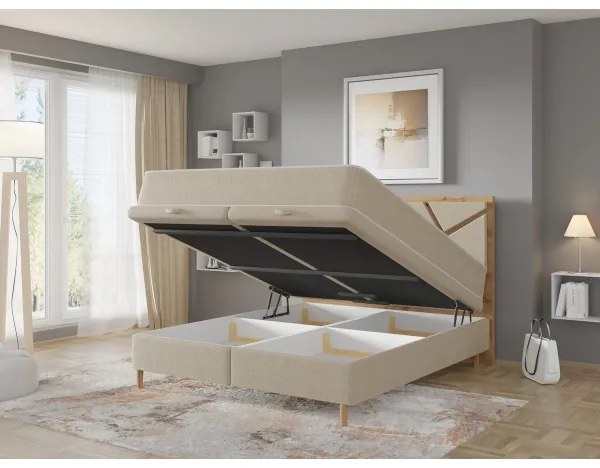 Kárpitozott franciaágy matracokkal és beépített tárolóval NAOMI 160x200 cm, bézs