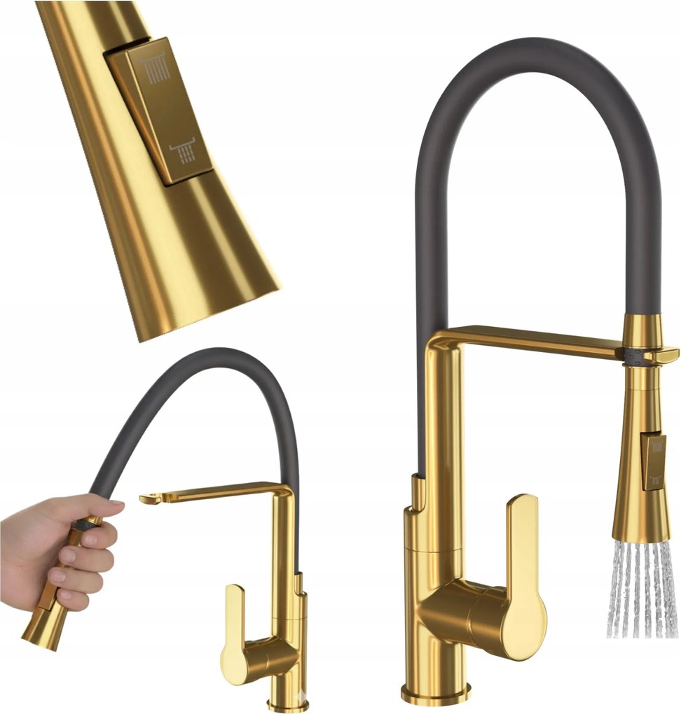 Konyhai Csaptelep Kihúzható Kifolyócsővel Arany Csaptelep Kétfunkciós Gold Vegas