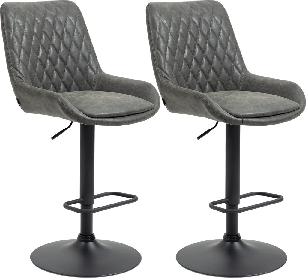 HOMCOM 2 db Bárszék, Konyhai Szék Hátpánttal, Állítható Bárszék, Konyhai Szék Lábpihentetővel, Étkező Szék Étkezőbe, Konyhába, Műbőr, Sötétszürke | Ao