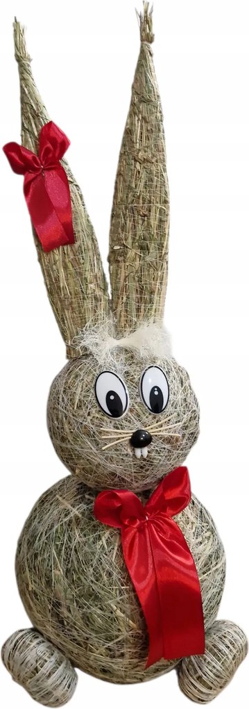 Húsvéti figura Szalma nyuszi dekoráció masnival Nagy Piros