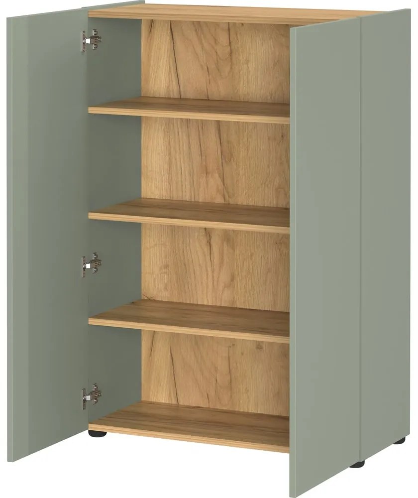 Világoszöld cipőtartó tölgyfa dekorral 74x105x33 cm Alviano – Germania
