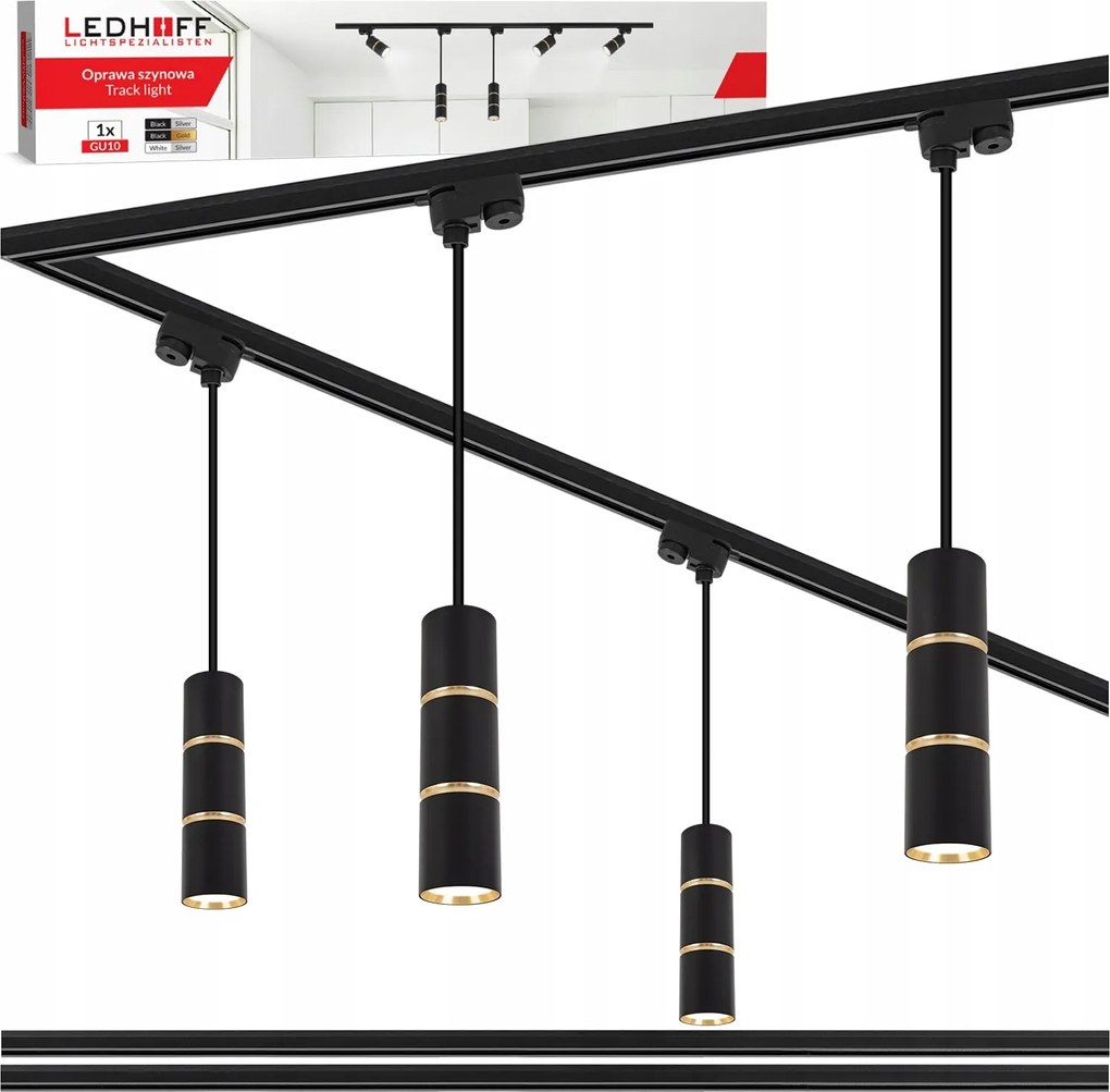 Sínvilágítás Sín 2x 1m 4x Led függőlámpa Tuba GU10 fekete Arany