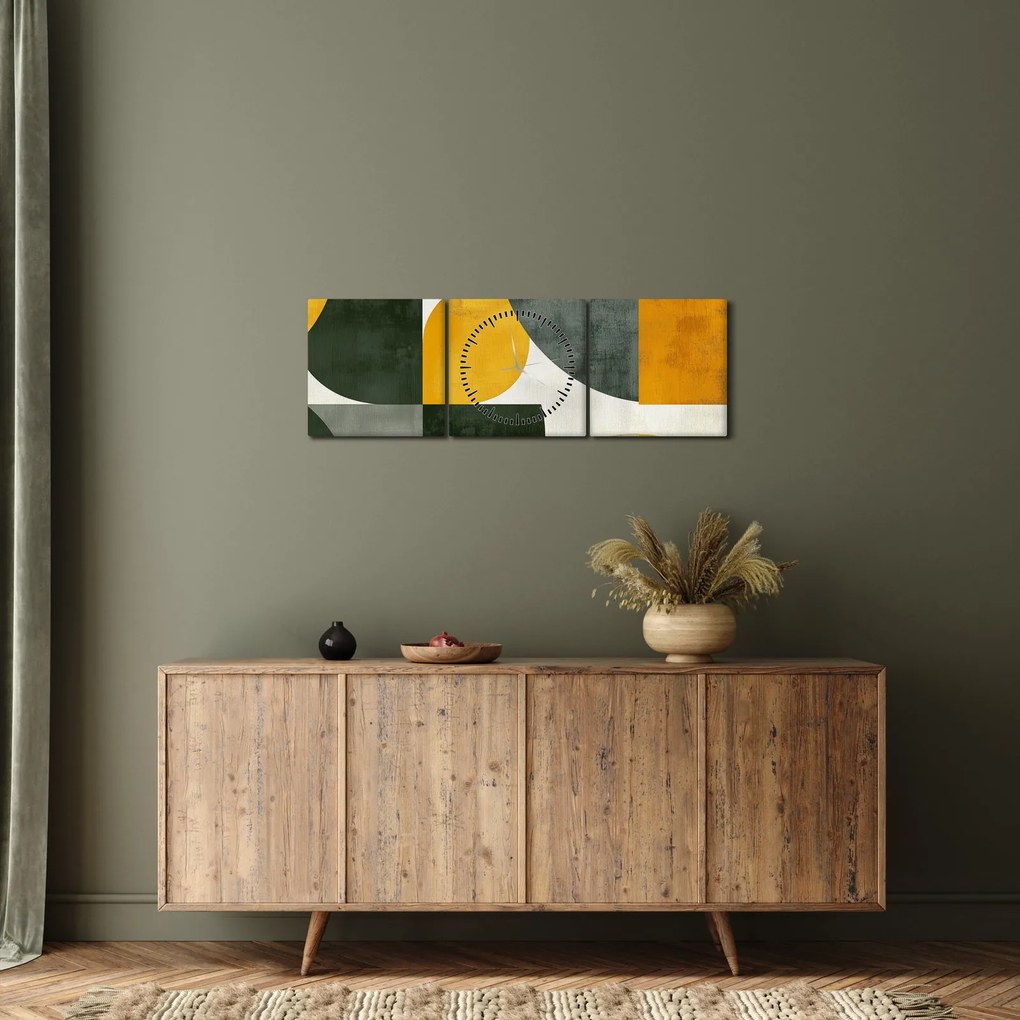 Kép - Olívazöld absztrakció (órával) (90x30 cm)