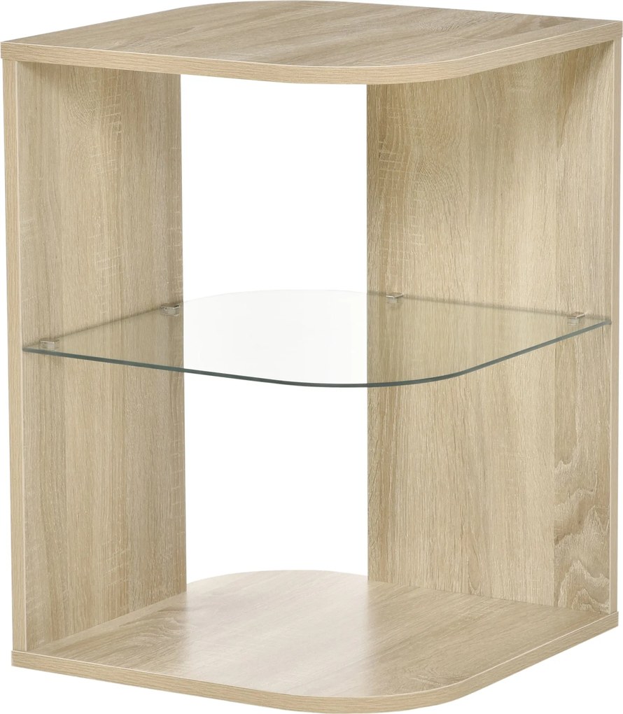 HOMCOM Modern Nappali Oldaltábla 3 Üvegpolccal, Éjjeli Székhely 15,75"x15,75"x22" Természetes Fa | Aosom