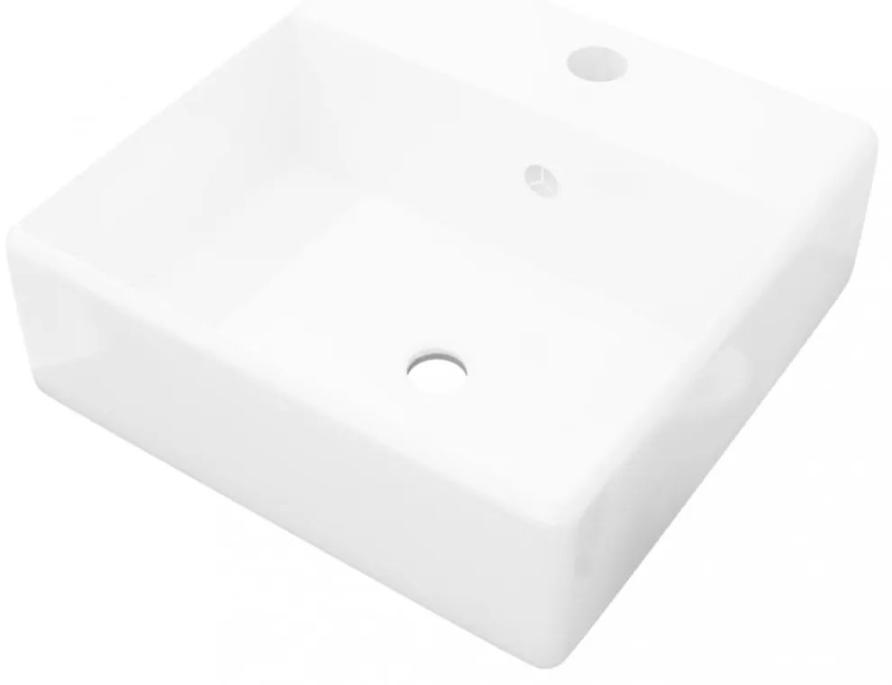 Négyszögletes luxus kerámia mosdókagyló túlfolyóval és lyukkal csaphoz 41 x 41 cm