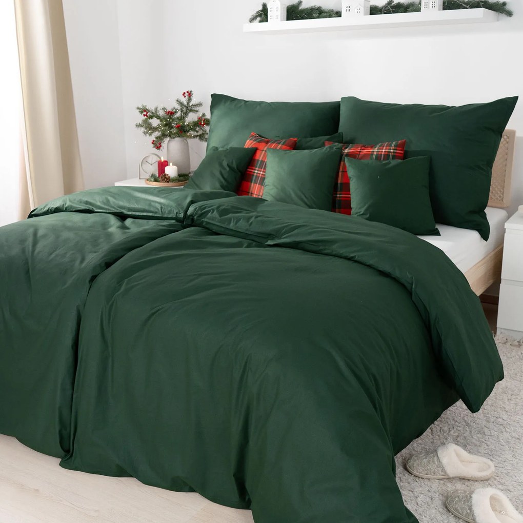 Goldea pamut ágyneműhuzat garnitúra - sötétzöld 140 x 200 és 70 x 90 cm
