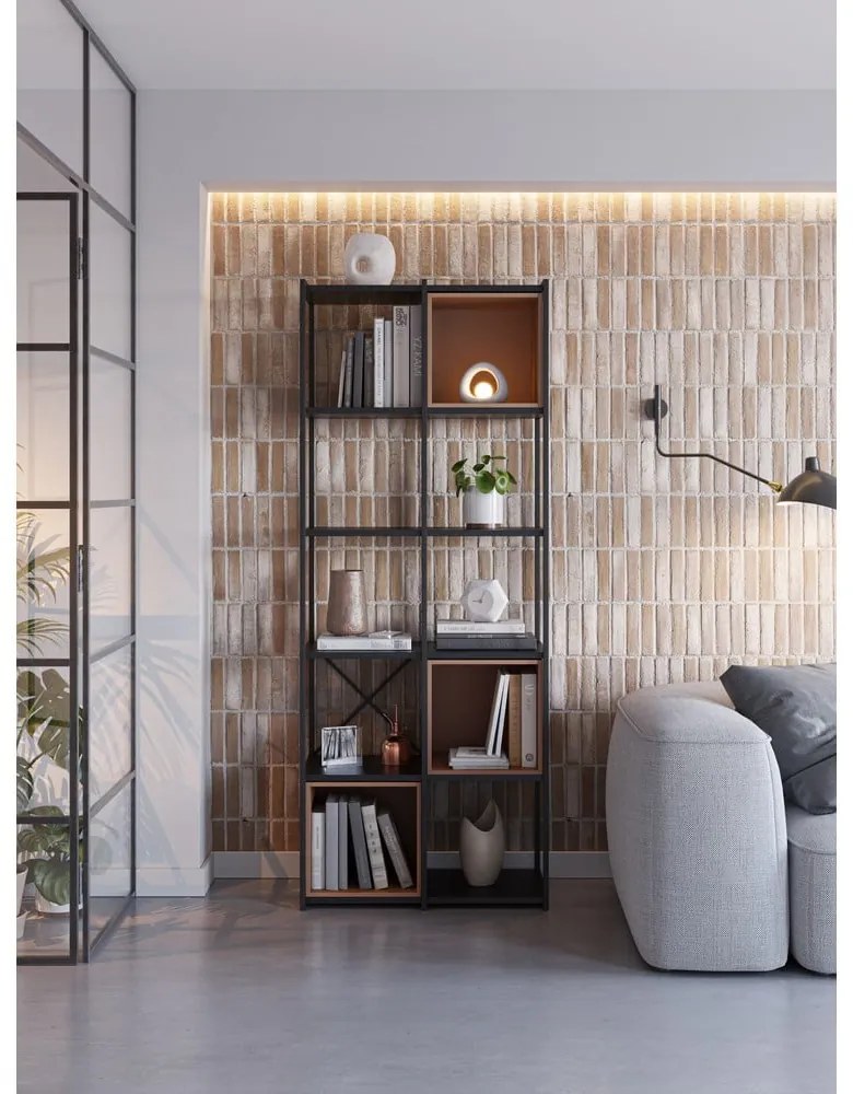 Fekete-téglavörös könyvespolc 71x179 cm Anya – Marckeric