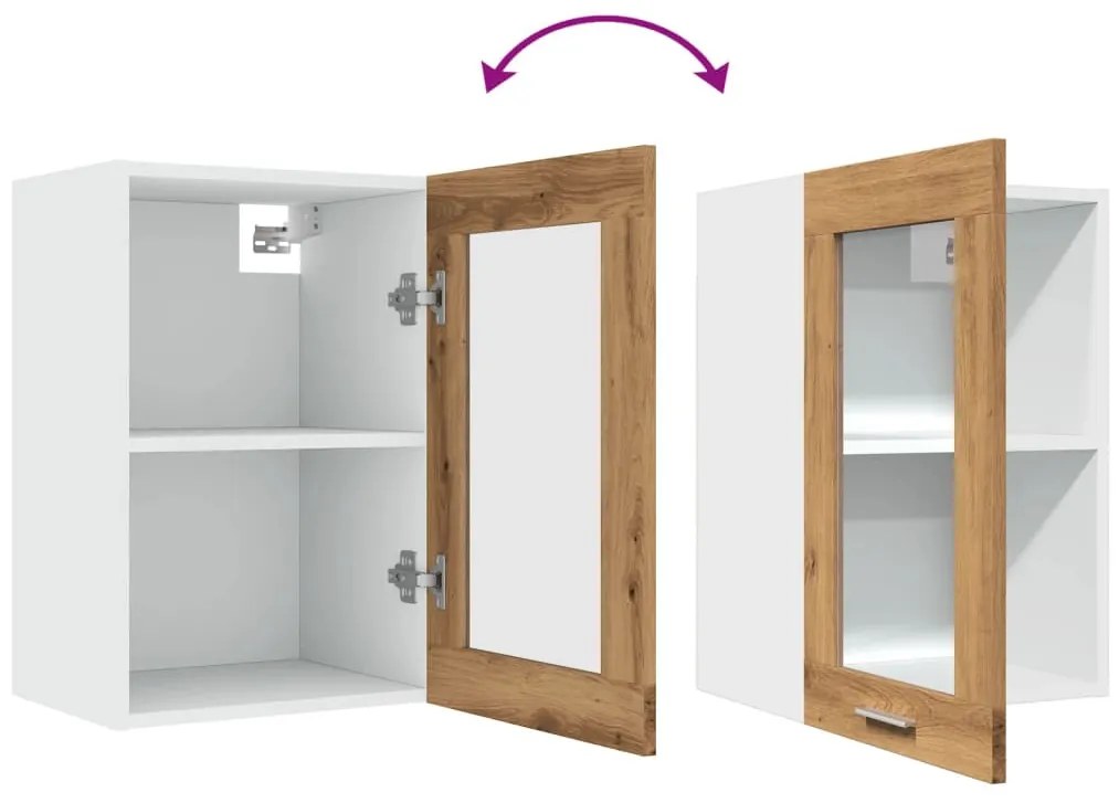 “Lyon” kézműves tölgy színű szerelt fa függő üvegszekrény