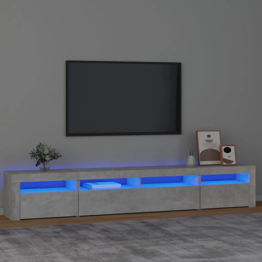 betonszürke TV-szekrény LED-lámpákkal 240x35x40 cm