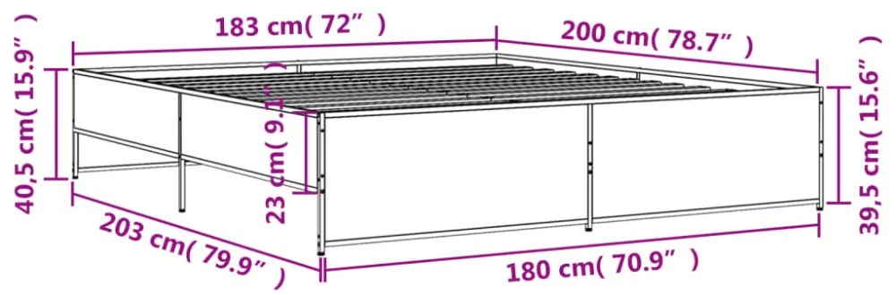 barna tölgyszínű szerelt fa és fém ágykeret 180 x 200 cm
