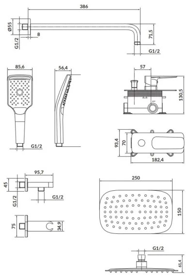 Cersanit S952-029 LARGA zuhanyszett falba építhető, fényes króm