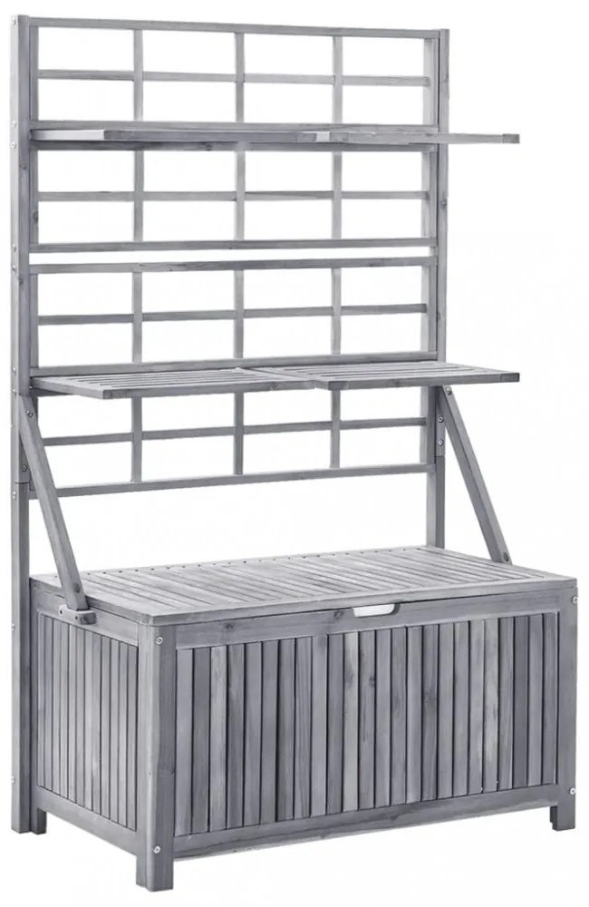 szürke tömör akácfa rácsos tárolóláda 99 x 55 x 160 cm