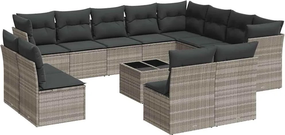 vidaXL 13 részes világosszürke polyrattan kerti ülőgarnitúra párnákkal
