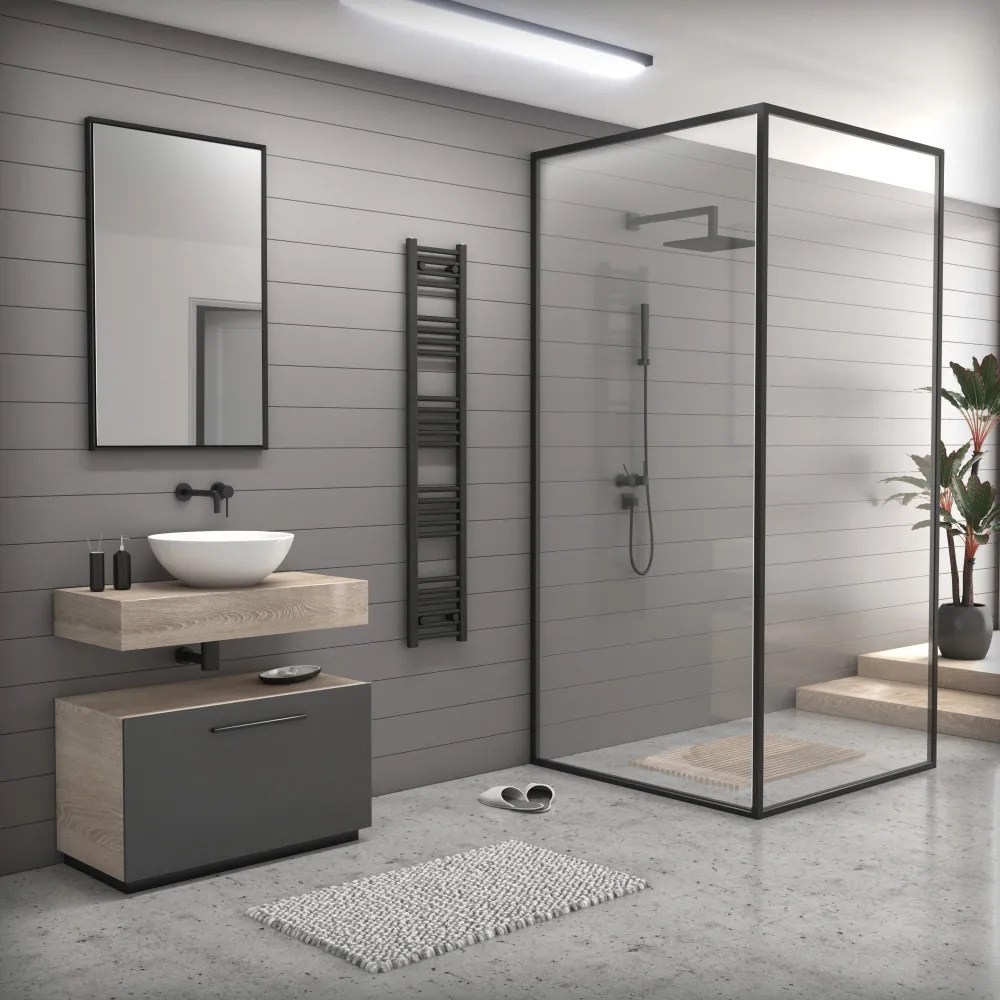 Fekete 300x1600mm törölközőszárítós fürdőszobai radiátor Welland Lux | Készletről | Gyors kiszállítással