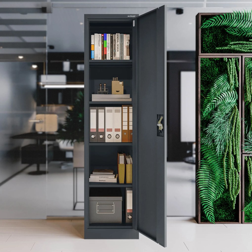 ALEX irodai irattároló fémszekrény, 450 x 1850 x 400 mm, antracit