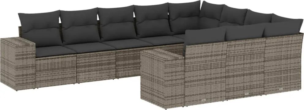 vidaXL 10 részes szürke polyrattan kerti ülőgarnitúra párnákkal