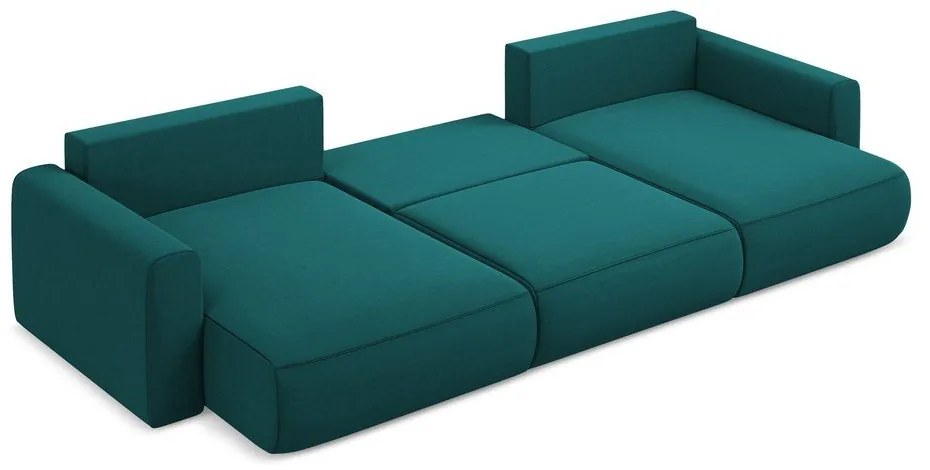 Türkiz bársony kinyitható-tárolóhelyes (U alakú) sarokkanapé Kapua – Makamii