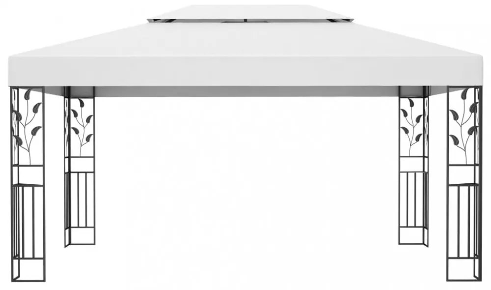 fehér dupla tetős pavilon LED fényfüzérrel 3 x 4 m