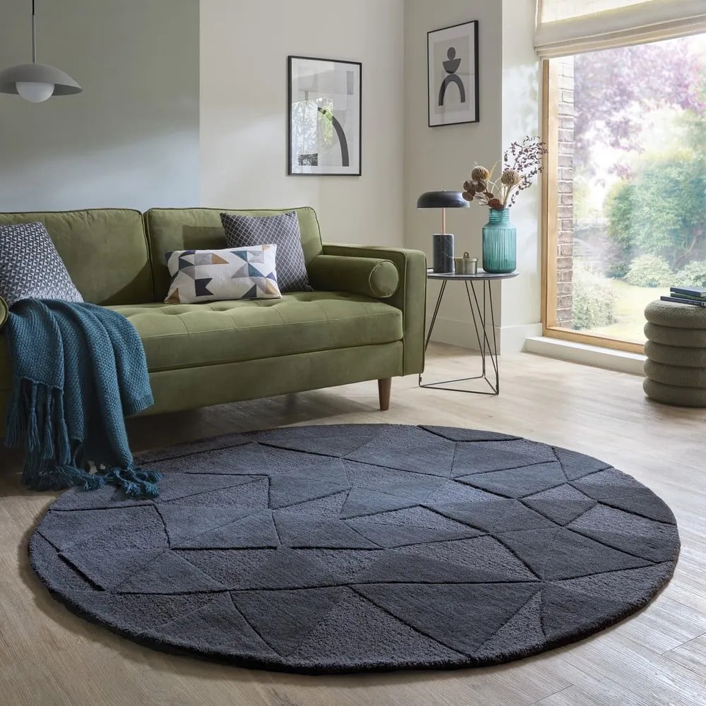 Antracitszürke kézi szövésű gyapjú kerek szőnyeg ø 160 cm Shard Charcoal – Flair Rugs