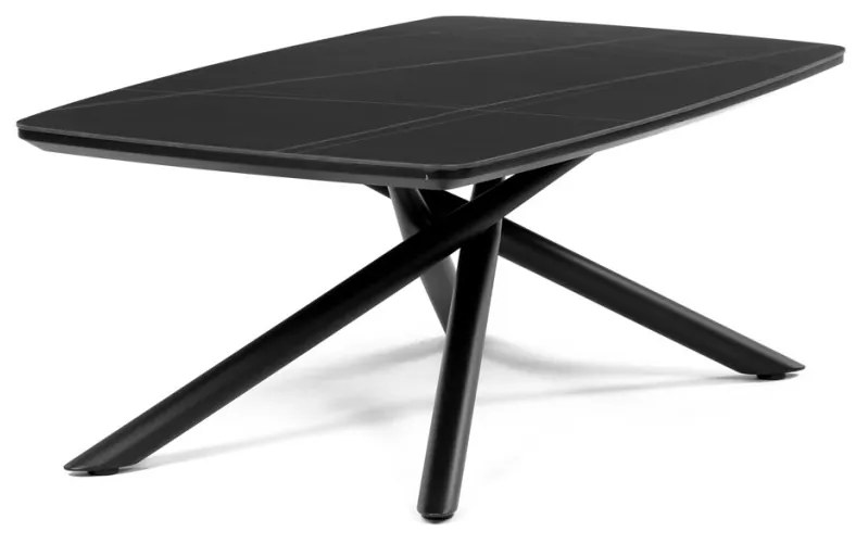 Masuță de cafea din ceramica sinterizată 120x70cm, efect marmură neagră, picioare din metal negru