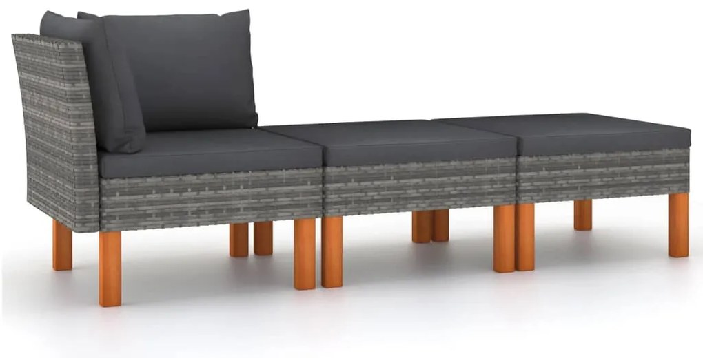 3 részes polyrattan és tömör eukaliptuszfa kerti ülőgarnitúra