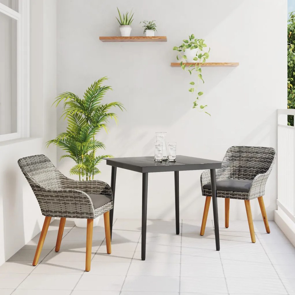 3 részes szürke poly rattan kert étkező szett