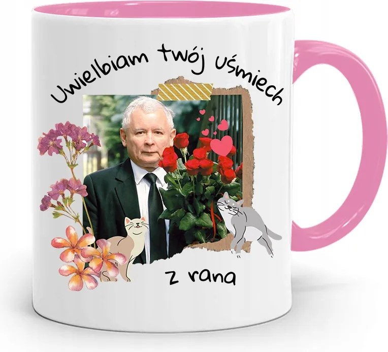Rózsaszín Vicces Bögre Jaroslaw Kaczynski fényképes nyomattal